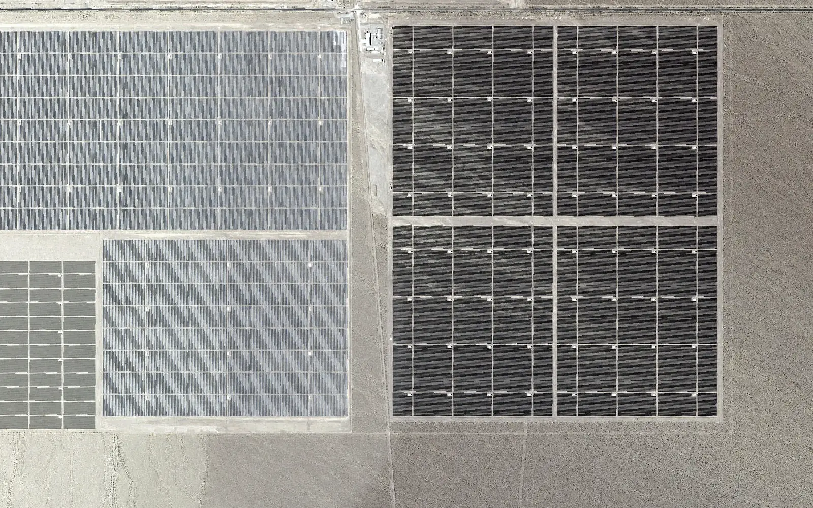 Aerial view: solar arrays, tract by tract.